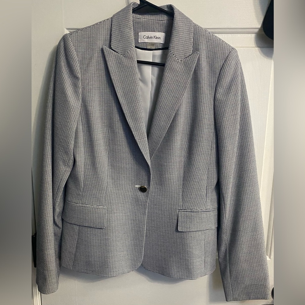 Calvin Klein Navy and White Checkered Blazer